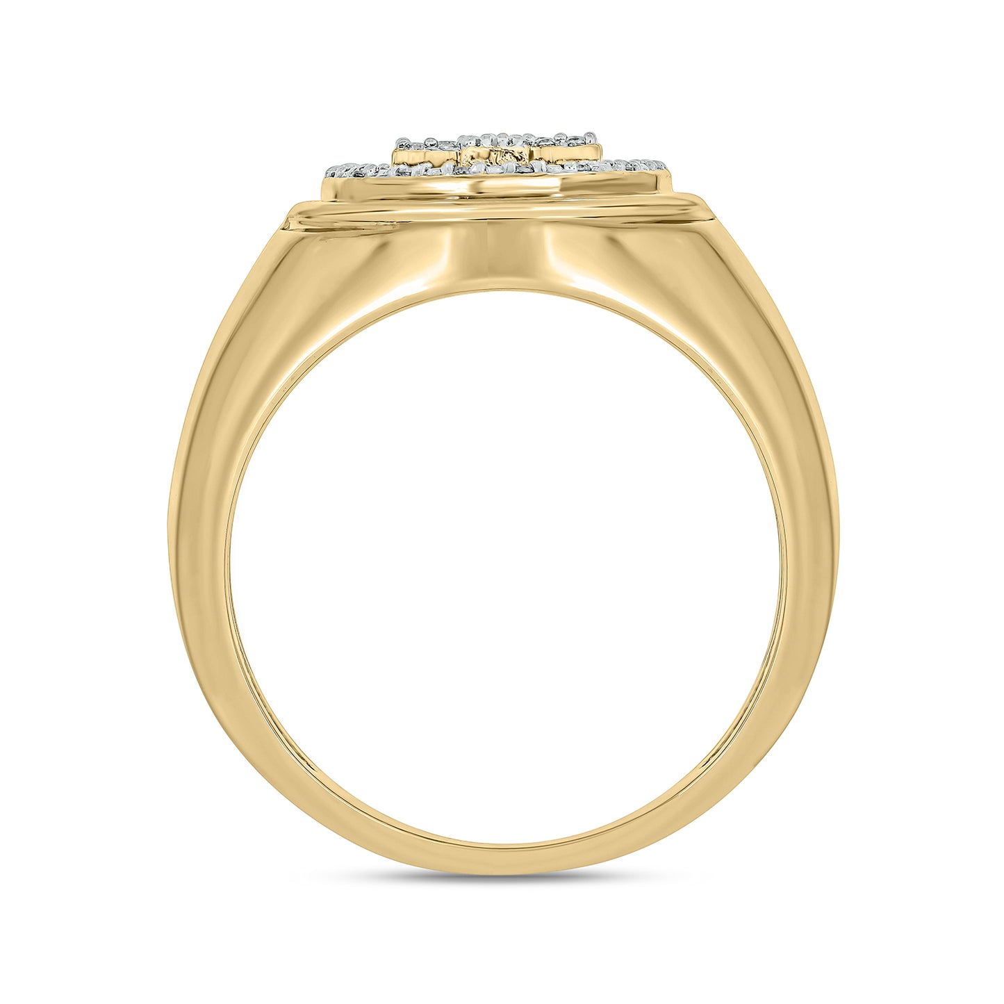 Signet Cross Diamond Ring for Men in 14K Gold Vermeil