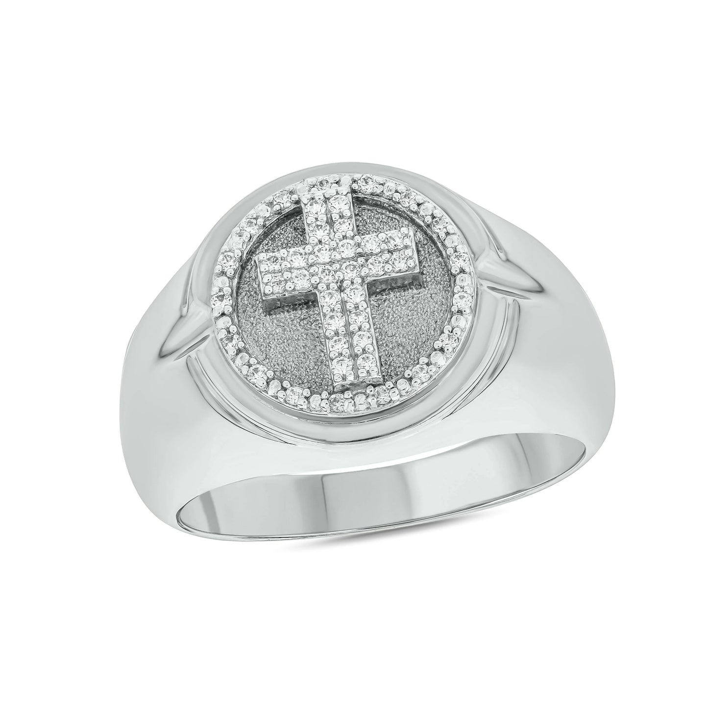 Signet Cross Diamond Ring for Men in 14K Gold Vermeil