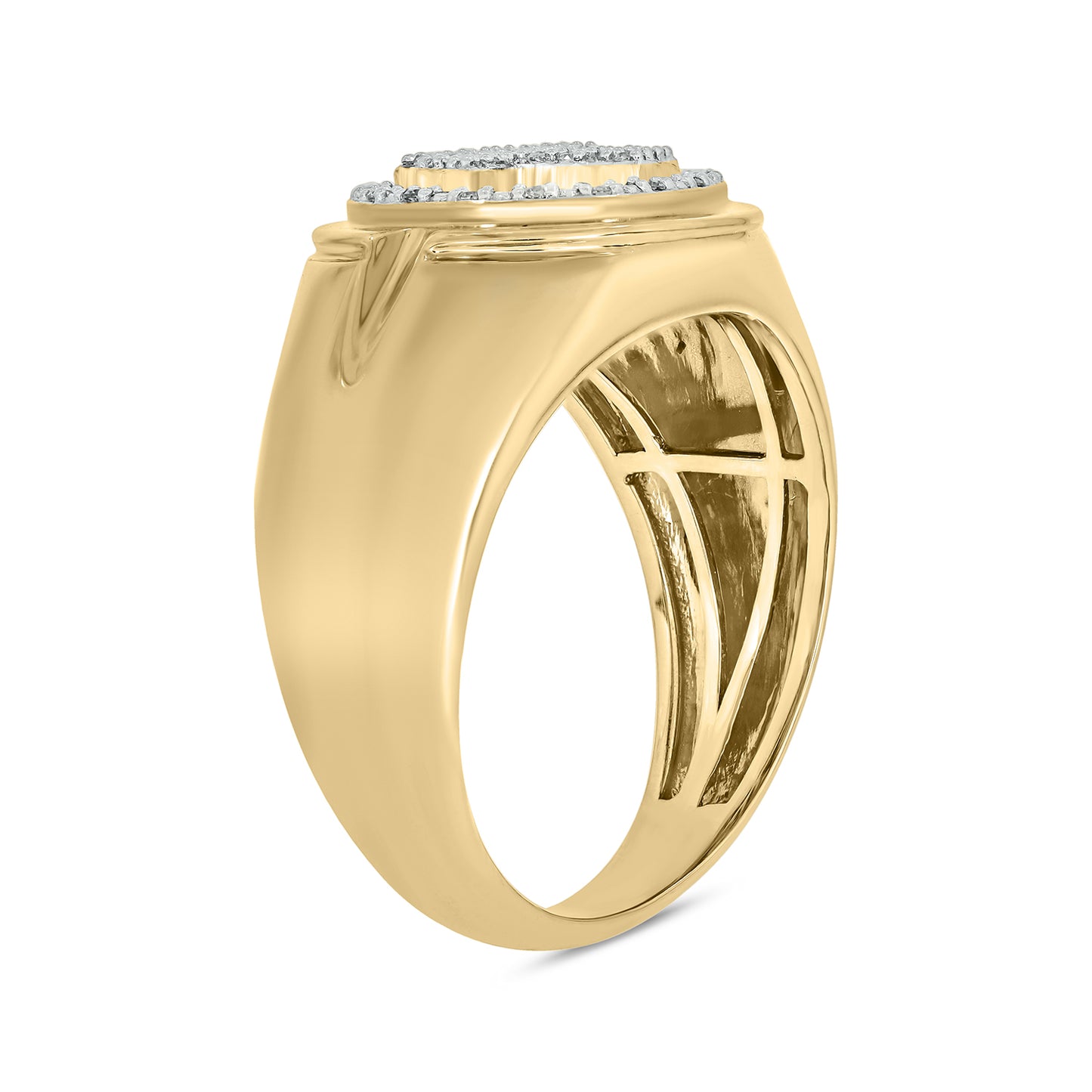 Signet Cross Diamond Ring for Men in 14K Gold Vermeil
