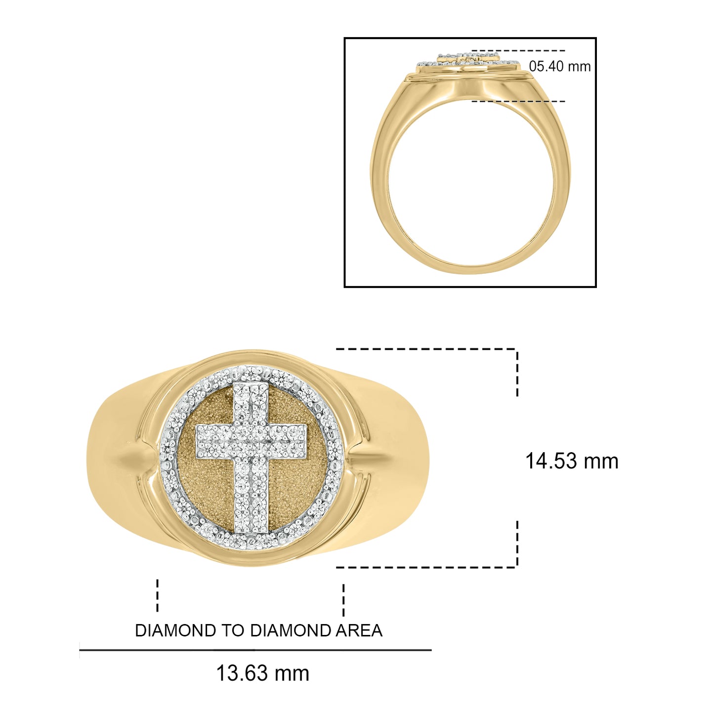 Signet Cross Diamond Ring for Men in 14K Gold Vermeil