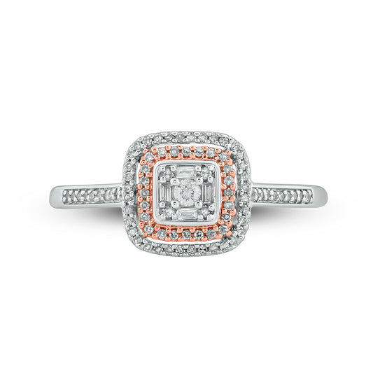 Classic Cushion Shape Promise Ring in 925 Sterling Silver, Round & Baguette Diamonds
