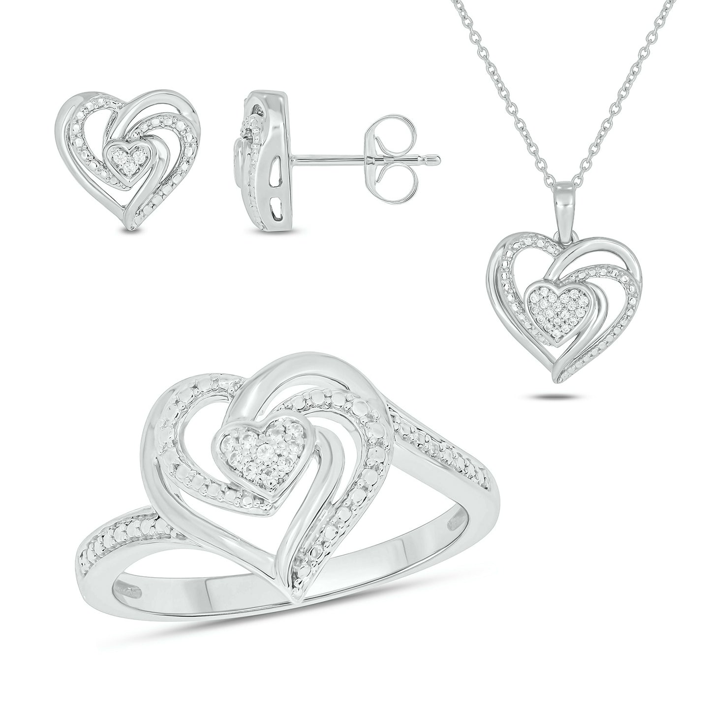 14K Gold Vermeil Diamond Heart Jewelry Set