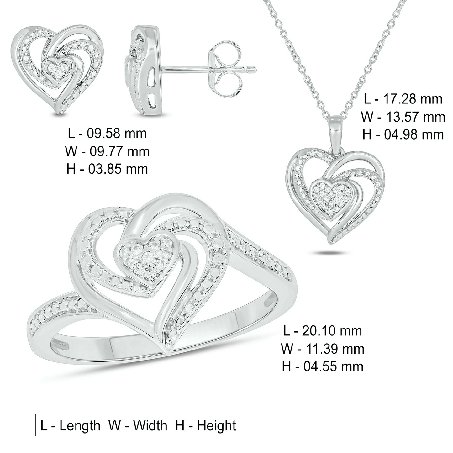 14K Gold Vermeil Diamond Heart Jewelry Set