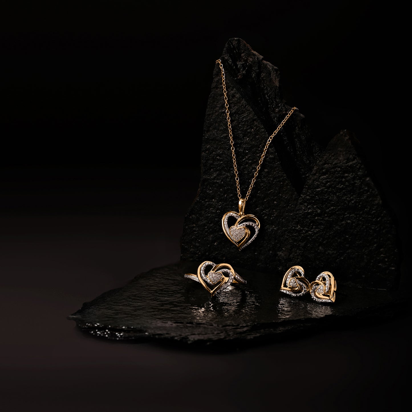 14K Gold Vermeil Diamond Heart Jewelry Set