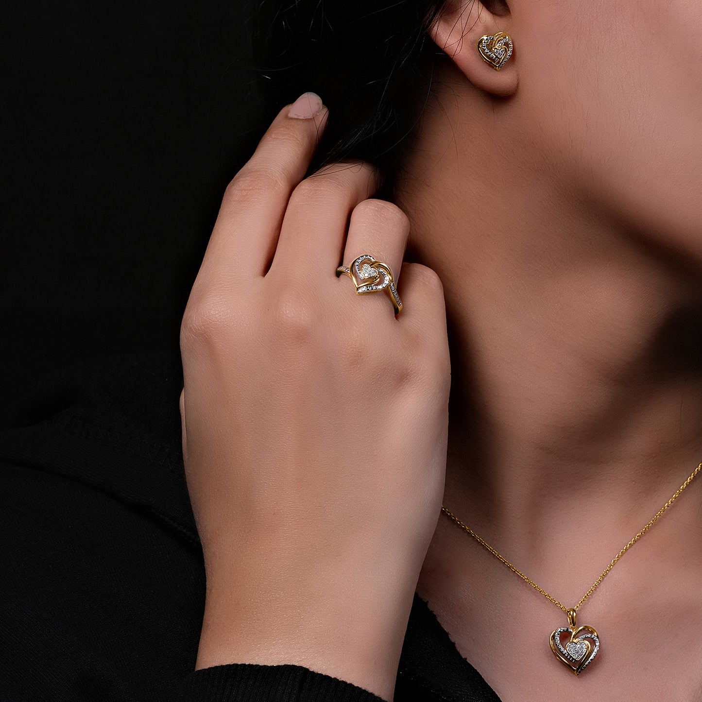 14K Gold Vermeil Diamond Heart Jewelry Set
