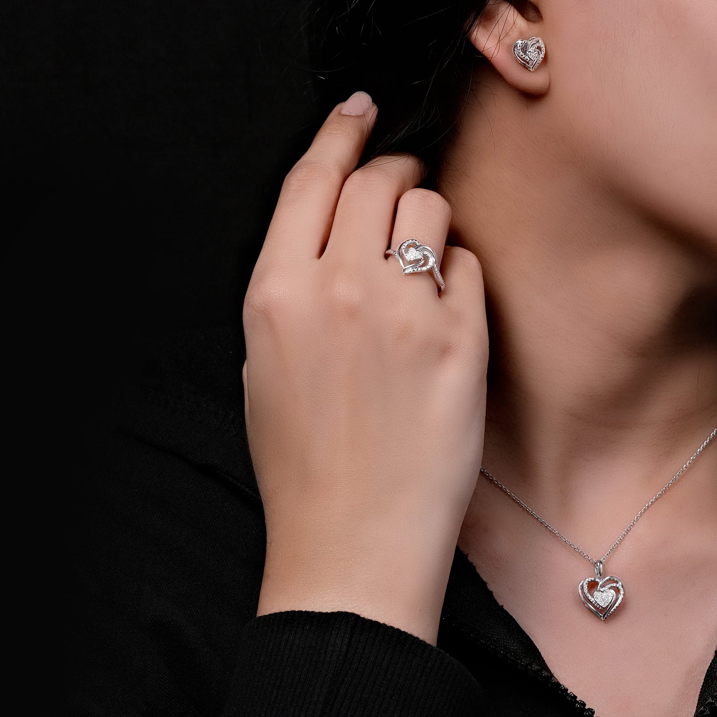 14K Gold Vermeil Diamond Heart Jewelry Set