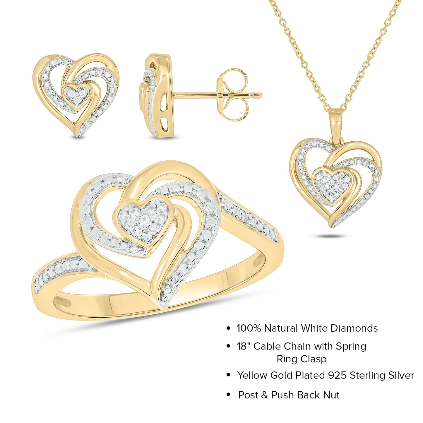 14K Gold Vermeil Diamond Heart Jewelry Set