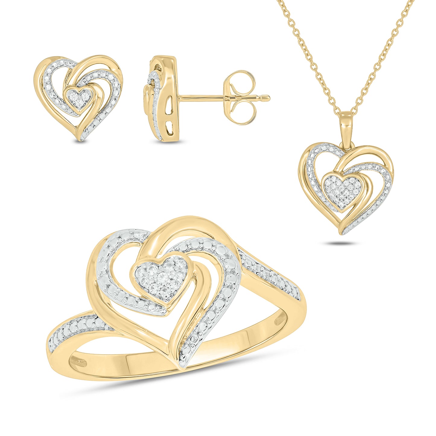 14K Gold Vermeil Diamond Heart Jewelry Set