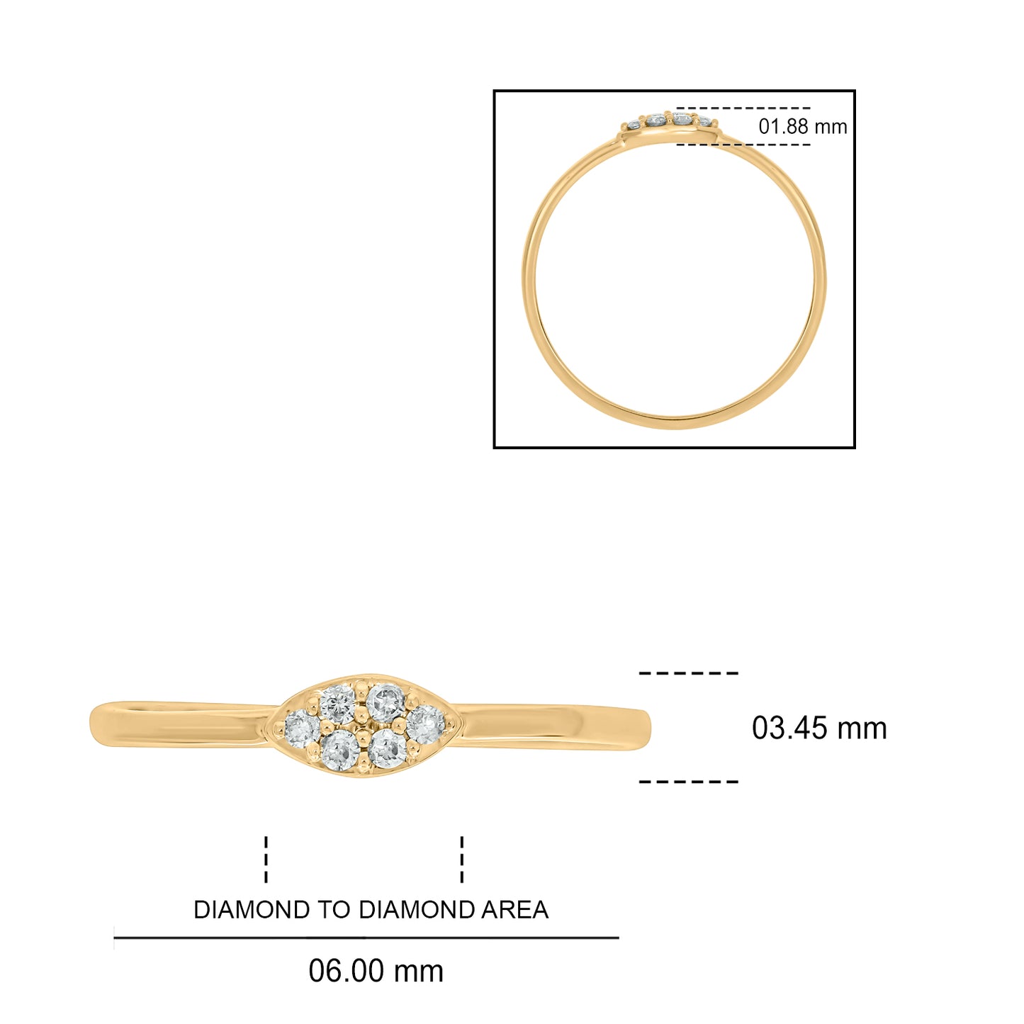 14KT Gold Oval Shaped Diamond Studded Dainty Ring