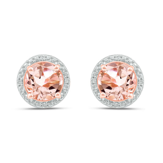 18K Gold Vermeil Diamond Stud Earrings with Ruby & Morganite Gemstones