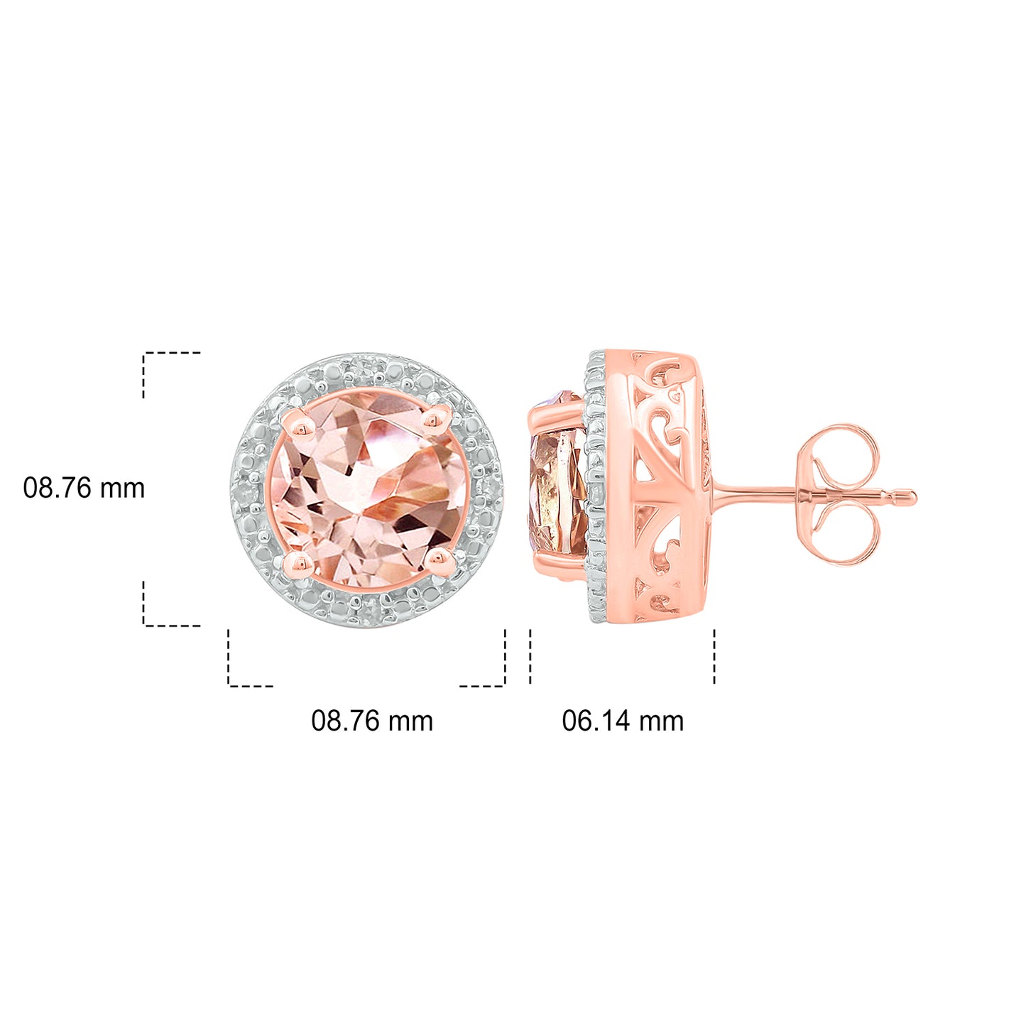 18K Gold Vermeil Diamond Stud Earrings with Ruby & Morganite Gemstones