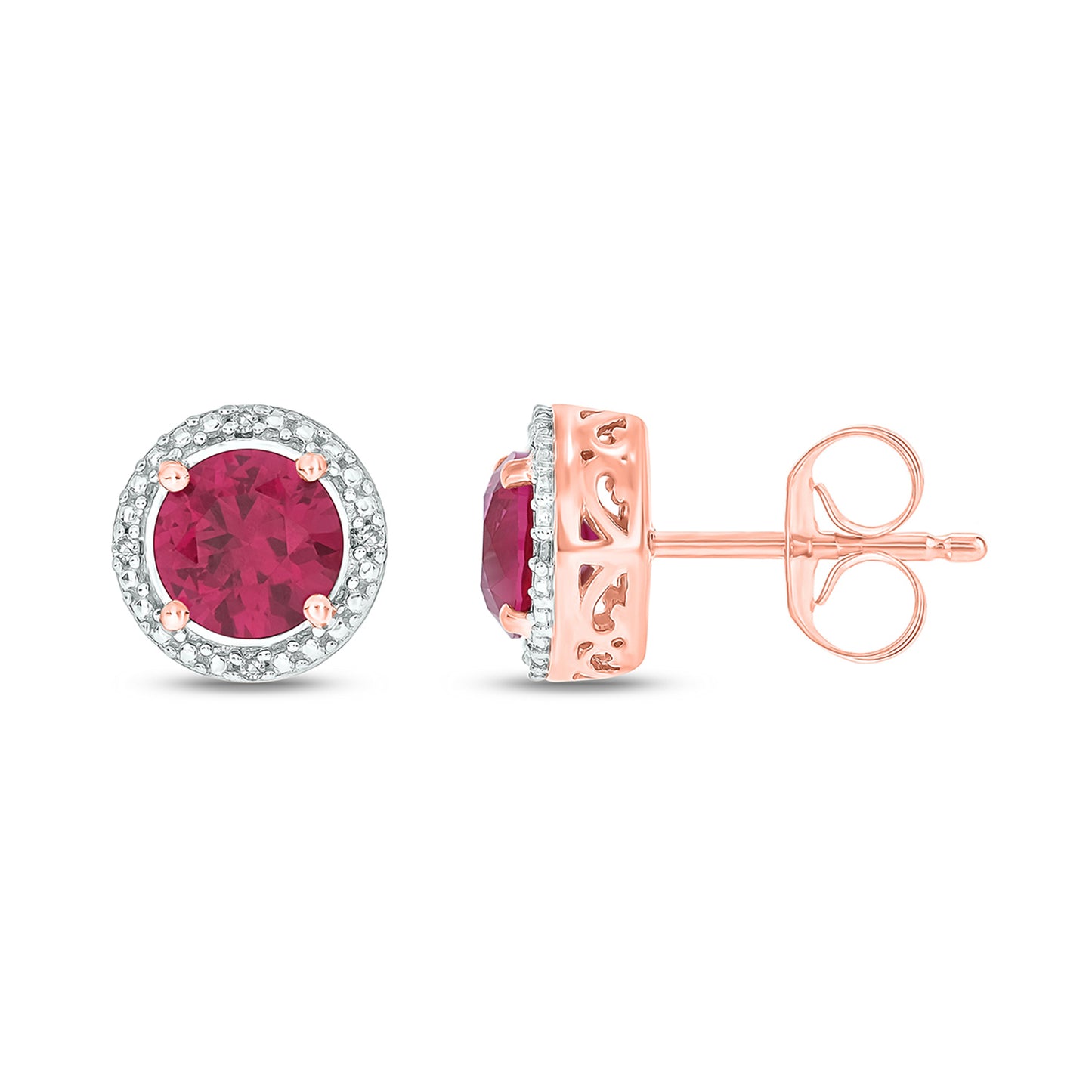 18K Gold Vermeil Diamond Stud Earrings with Ruby & Morganite Gemstones