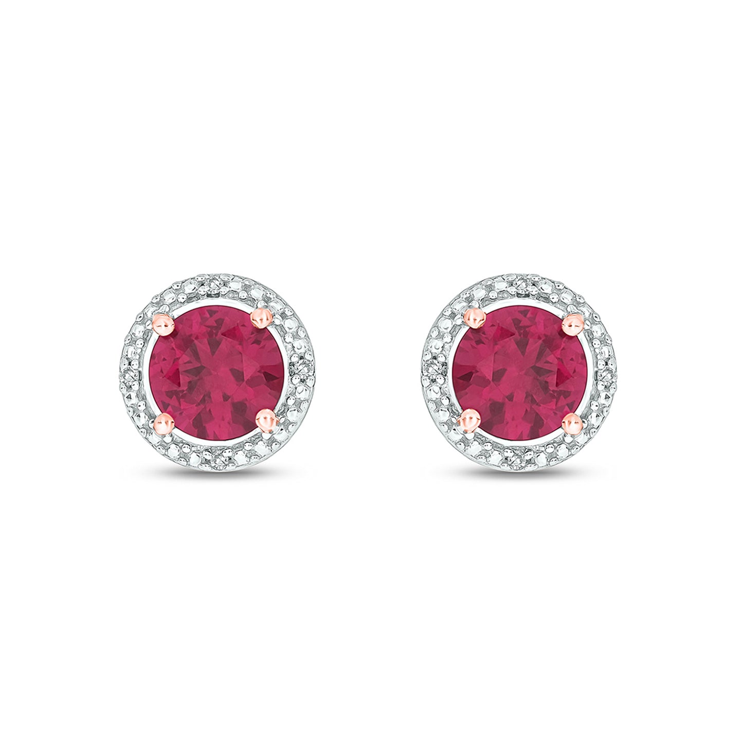 18K Gold Vermeil Diamond Stud Earrings with Ruby & Morganite Gemstones