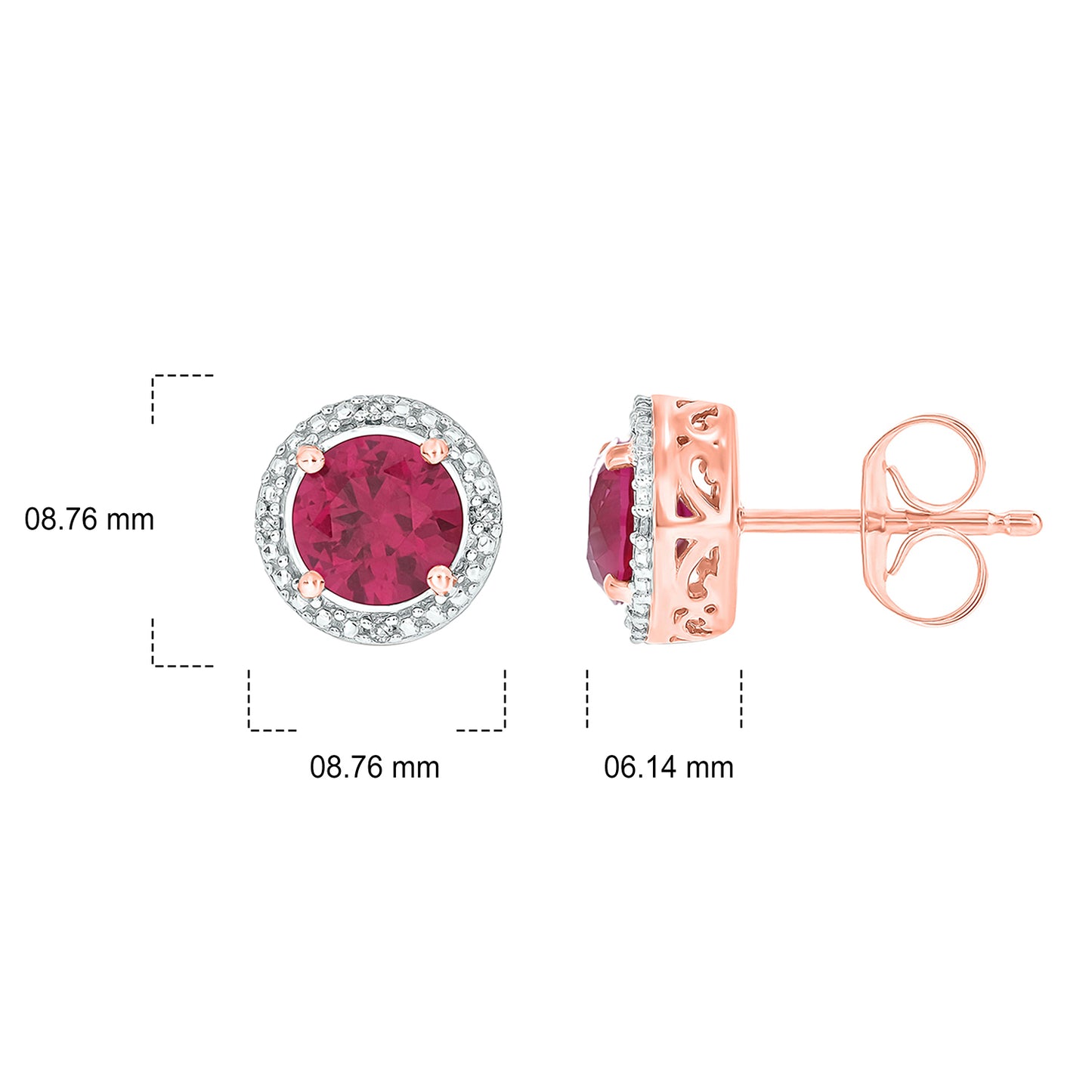 18K Gold Vermeil Diamond Stud Earrings with Ruby & Morganite Gemstones