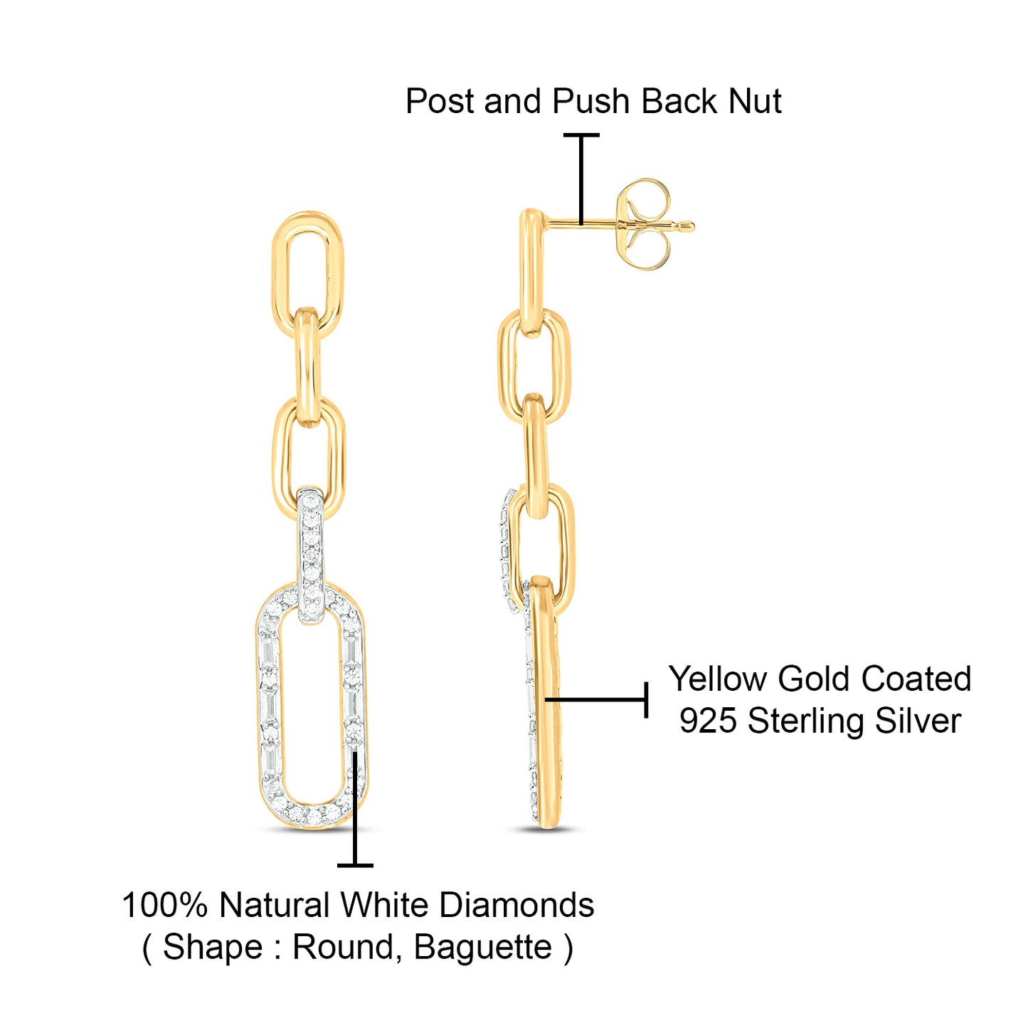 Round & Baguette Paper Clip Diamond Earrings