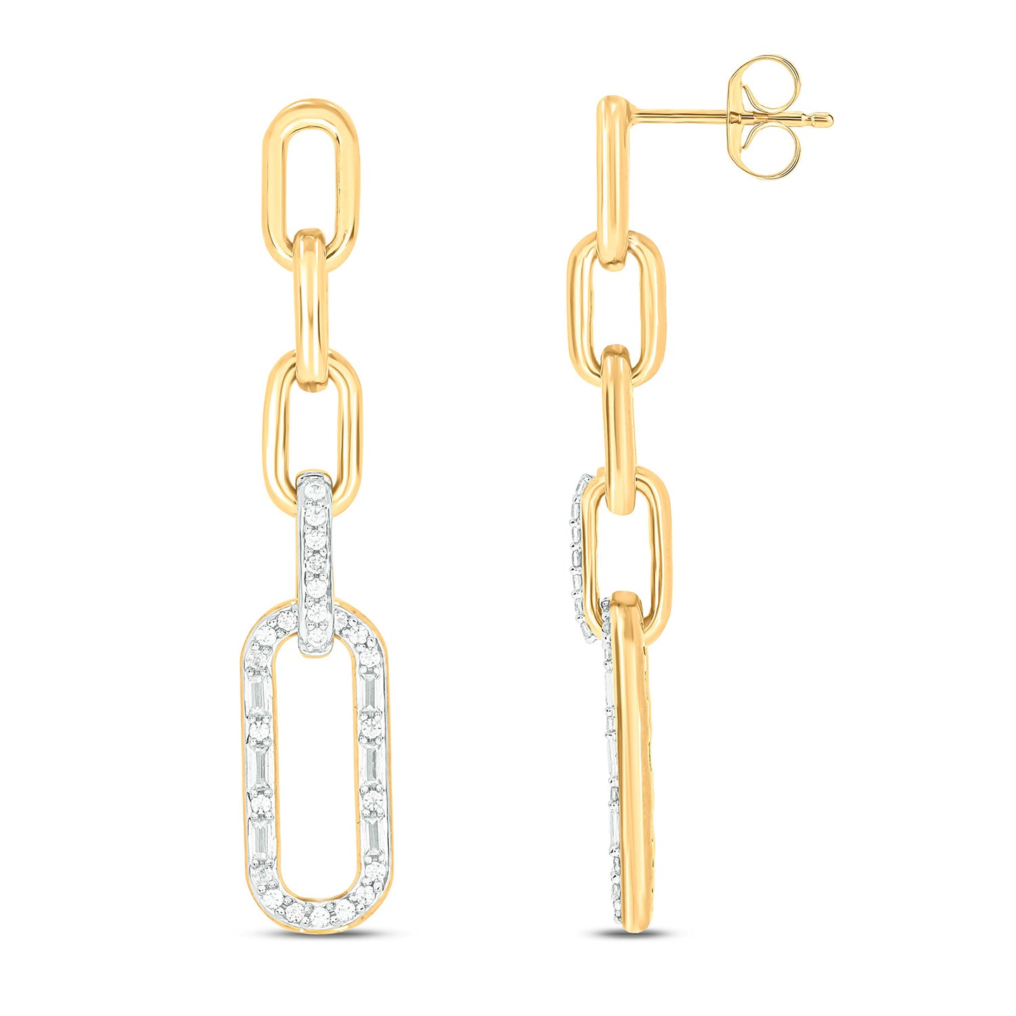 Round & Baguette Paper Clip Diamond Earrings