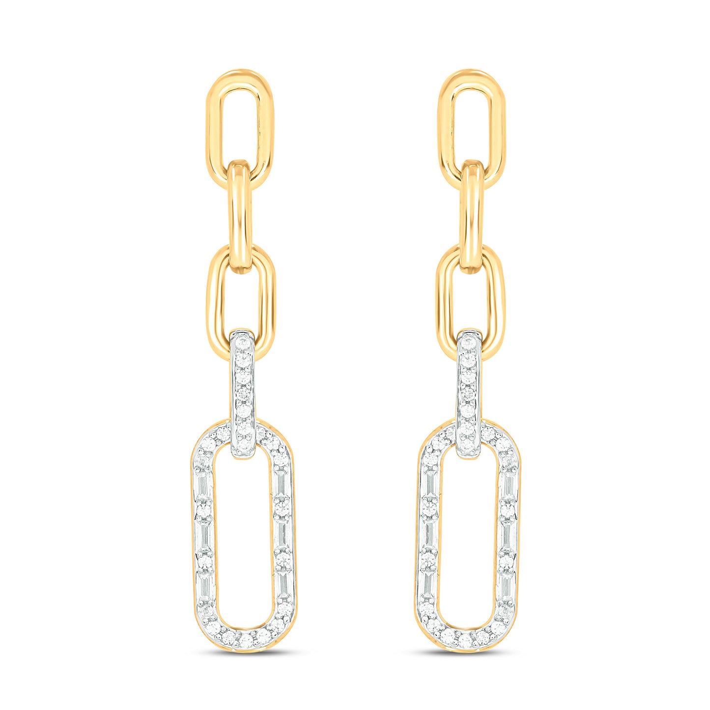 Round & Baguette Paper Clip Diamond Earrings