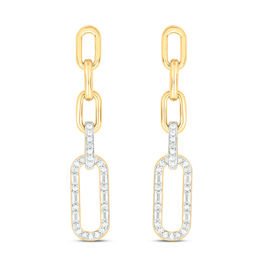 14k Gold Vermeil Round & Baguette Diamond Paper Clip Earrings