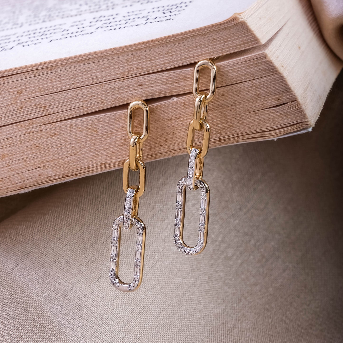 Round & Baguette Paper Clip Diamond Earrings