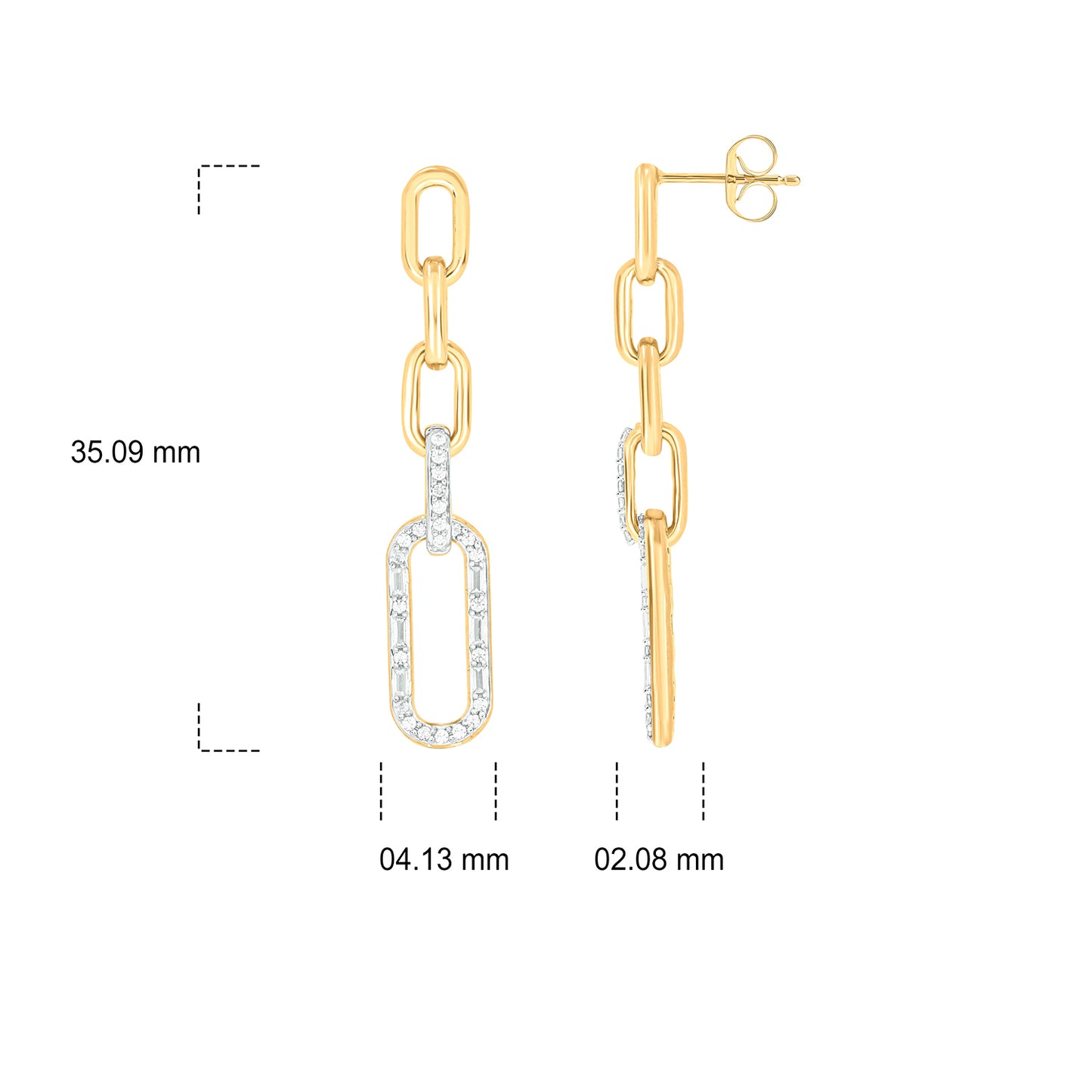 Round & Baguette Paper Clip Diamond Earrings