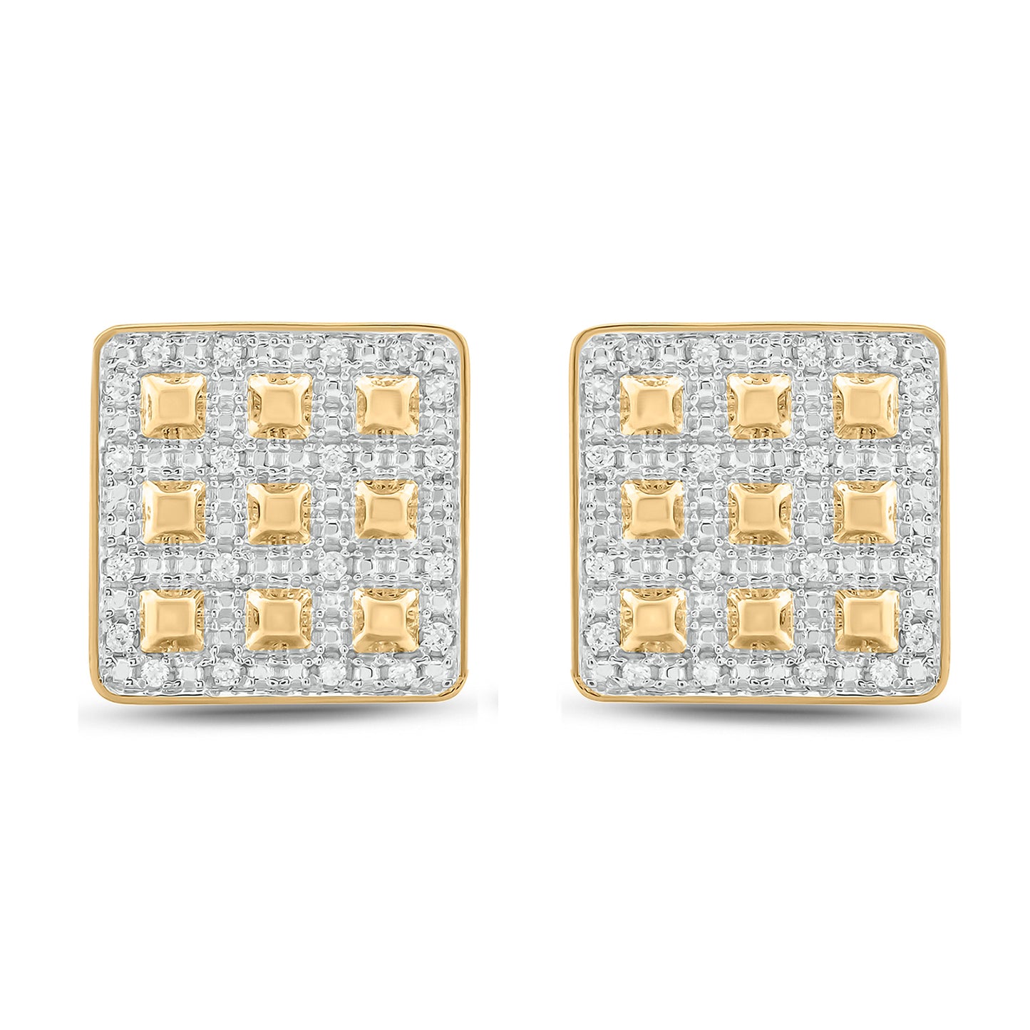 14K Gold Vermeil Square Diamond Stud Earrings for Men