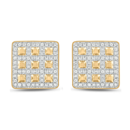 14K Gold Vermeil Square Diamond Stud Earrings for Men