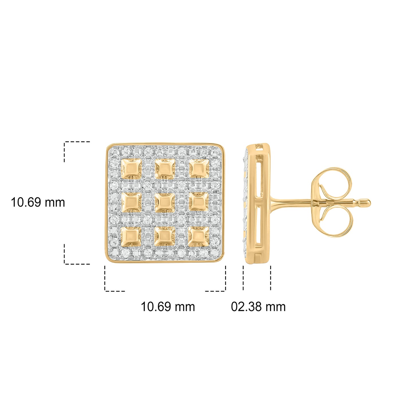14K Gold Vermeil Square Diamond Stud Earrings for Men