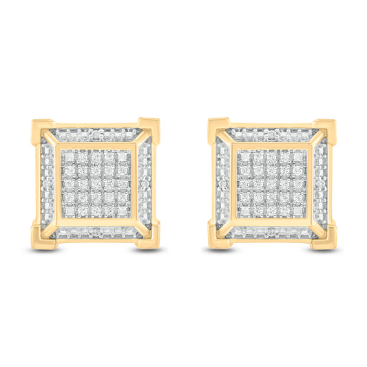 14K Gold Vermeil Men's Square Diamond Stud Earrings