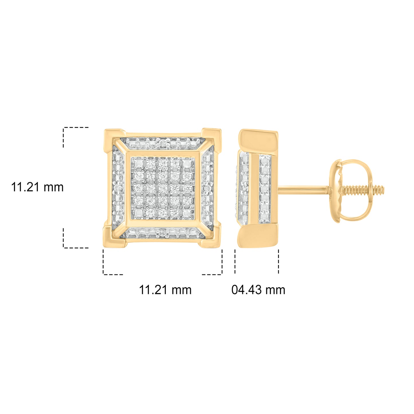 Men's Cluster Square Stud Earrings Gold Plated Sterling Silver