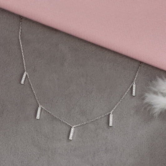 Diamond Dangle Bar Choker Necklace in 925 Sterling Silver