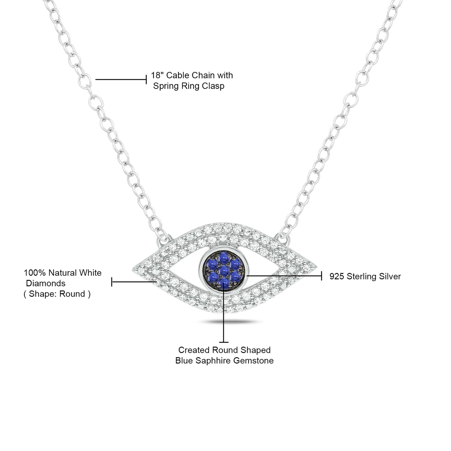 14K Gold Vermeil Evil Eye Blue Sapphire Gemstone and Diamond Necklace