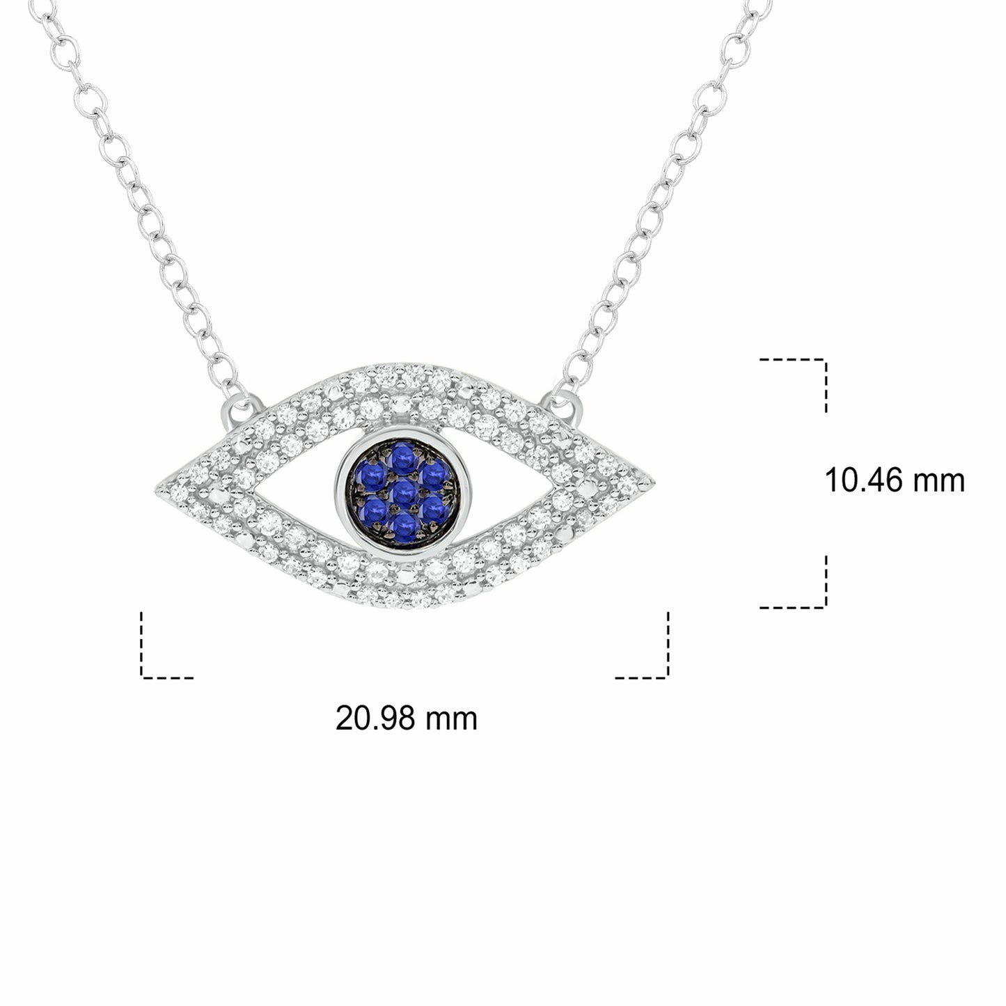 14K Gold Vermeil Evil Eye Blue Sapphire Gemstone and Diamond Necklace