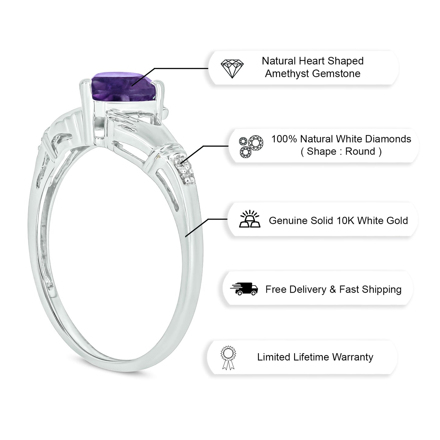 10K Gold Claddagh Amethyst Diamond Ring
