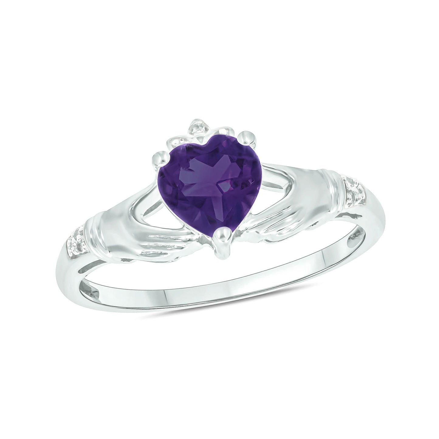 10K Gold Claddagh Amethyst Diamond Ring