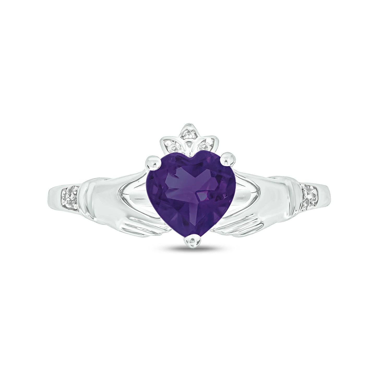 10K Gold Claddagh Amethyst Diamond Ring