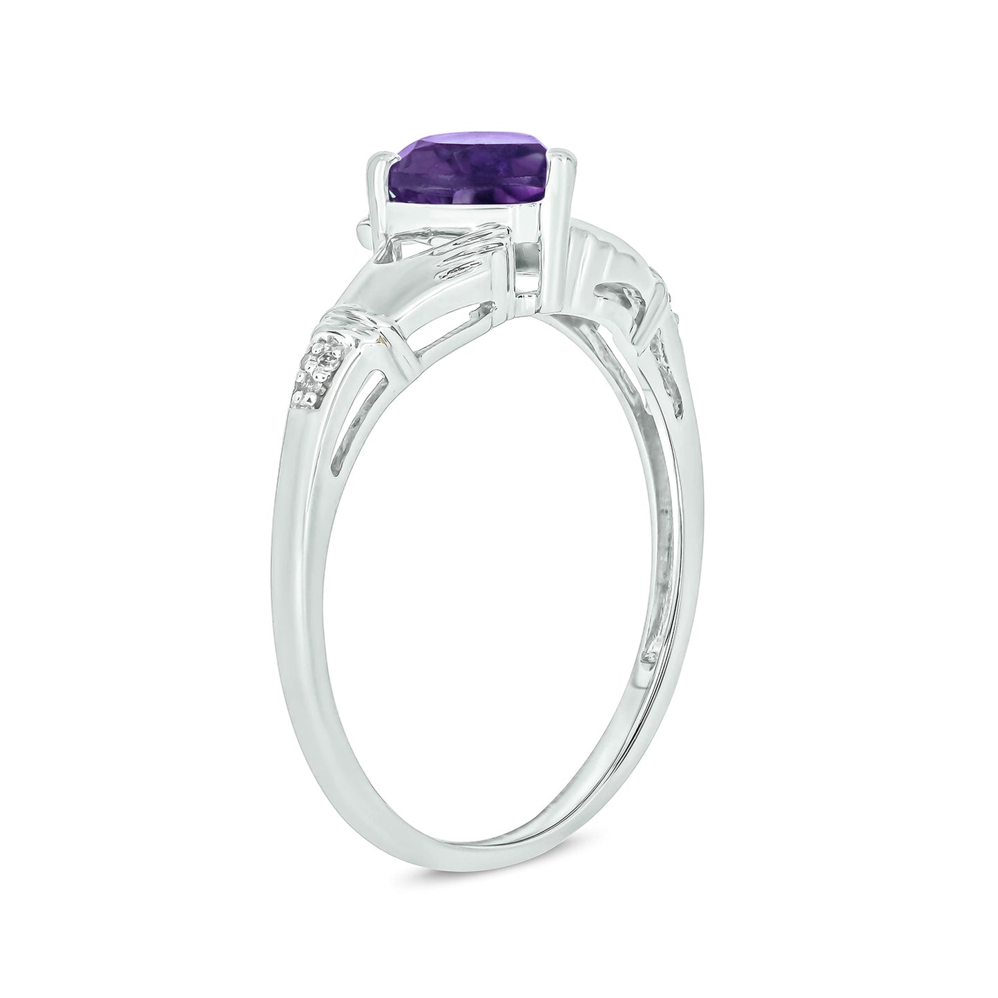 10K Gold Claddagh Amethyst Diamond Ring