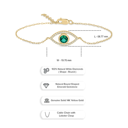 14K Gold, Emerald Evil Eye Diamond Bracelet