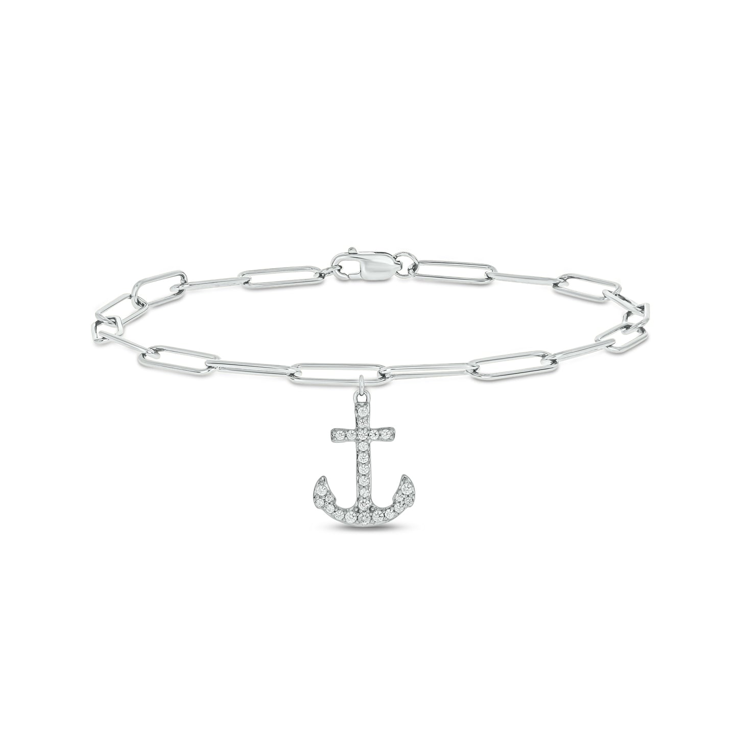 Anchor Charm Diamond Bracelet in 925 Sterling Silver