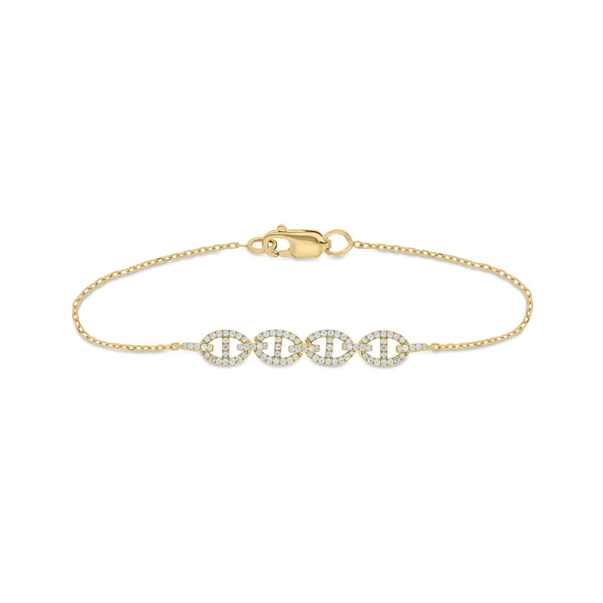 Luxurious 10KT Gold Tri-Link Fashion Diamond Bracelet
