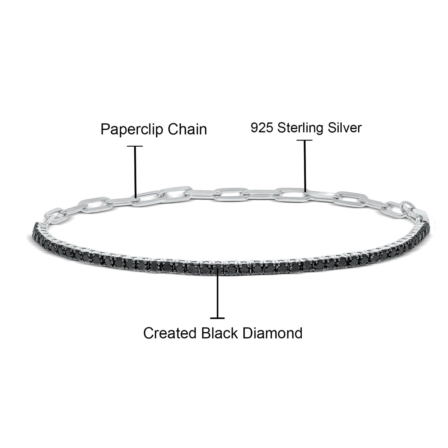 Half Tennis & Paper Clip Black Diamond Eternity Bracelet in 925 Sterling Silver