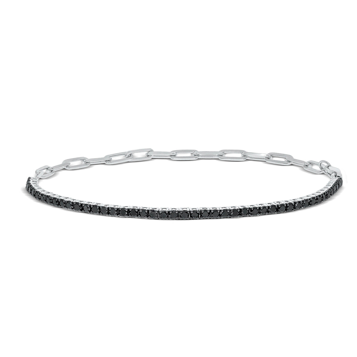Half Tennis & Paper Clip Black Diamond Eternity Bracelet in 925 Sterling Silver