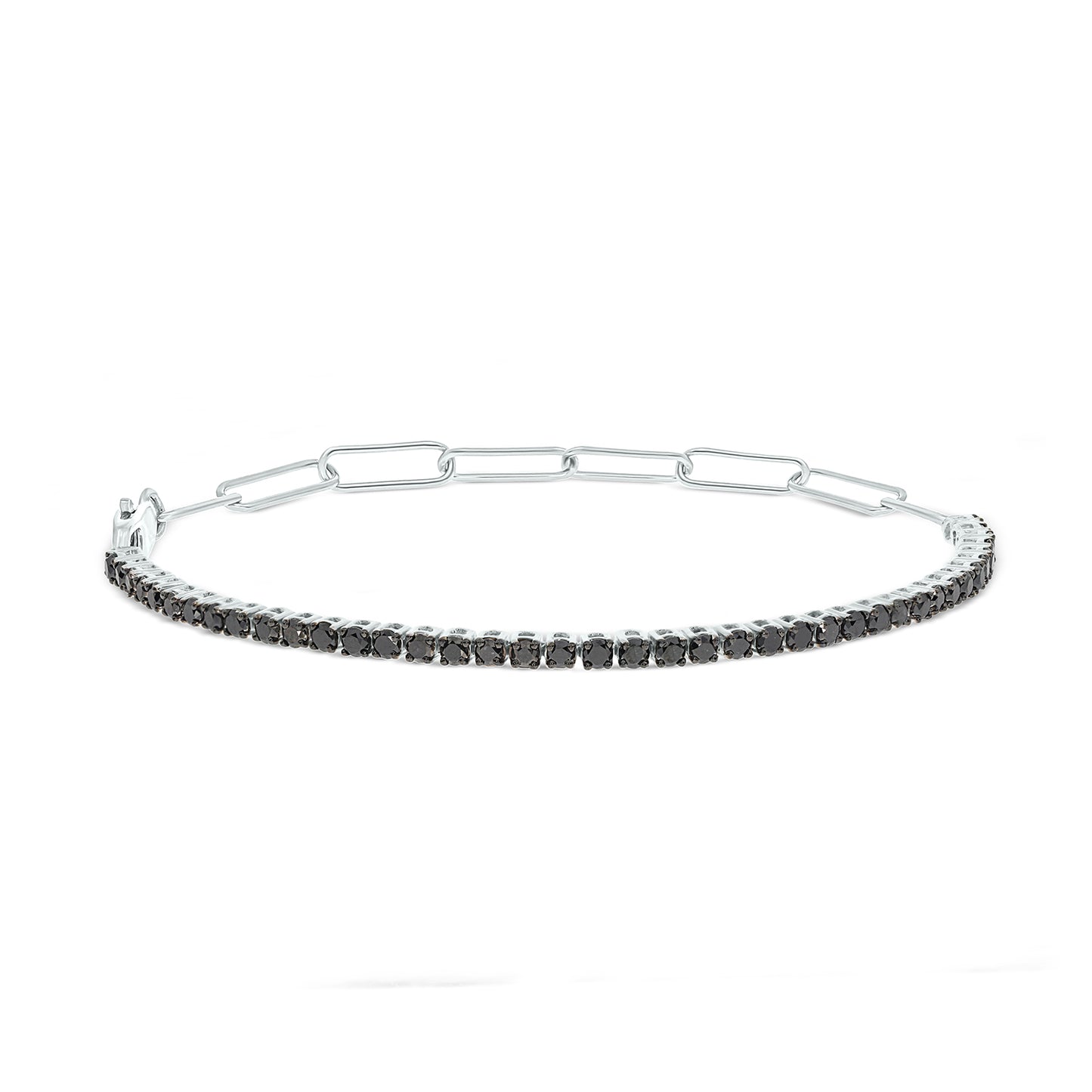 Paper Clip & Tennis Bracelet in 925 Sterling Silver- White Sapphire, Blue Sapphire, Black Diamonds