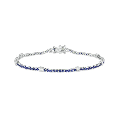 Luxurious 14K Gold Tennis Bracelet: 0.68ct Diamonds & Blue Sapphires