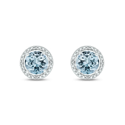 Round Coloured Stone Diamond Earrings in 925 Sterling Silver