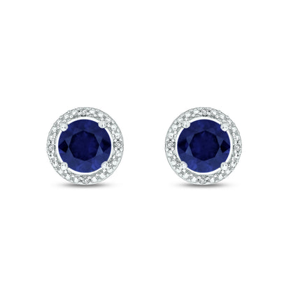 Round Coloured Stone Diamond Earrings in 925 Sterling Silver