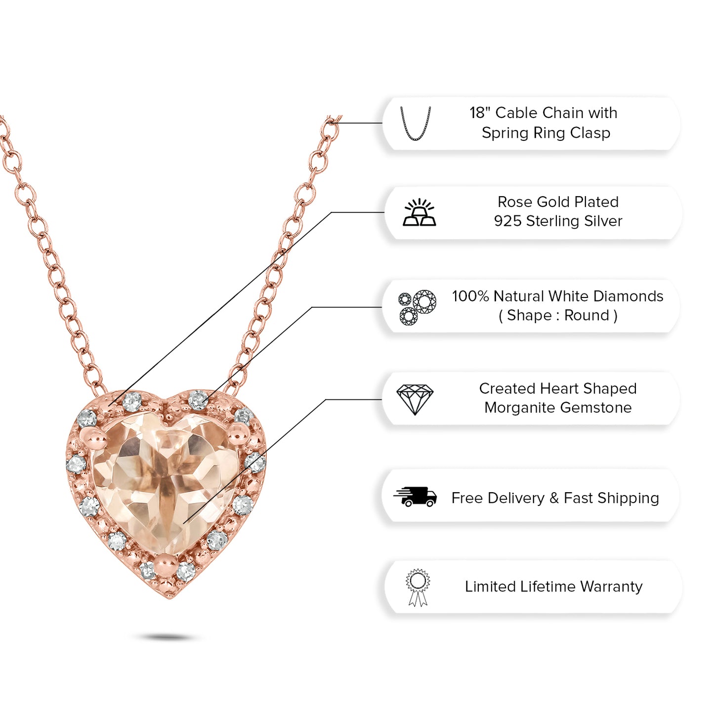 18K Gold Vermeil Morganite & Diamond Heart Necklace