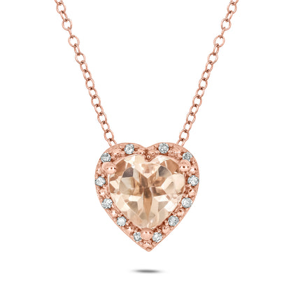 Gorgeous Gold-Plated Sterling Silver, Morganite & Diamond Heart Necklace