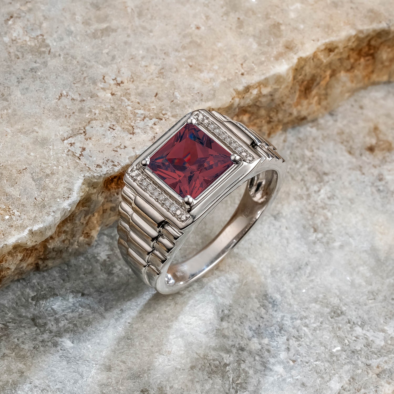 Cali Trove Men's Diamond & Gemstone Ring - 925 Sterling Silver, Natural Garnet Or Blue Topaz, 1/20 CT Diamonds, Gift Box