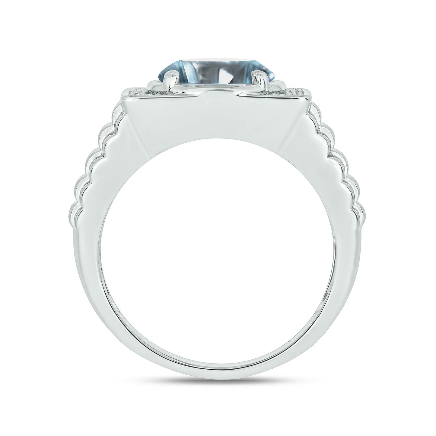 925 Sterling Silver Men's Round Created Gemstone & Diamond Ring