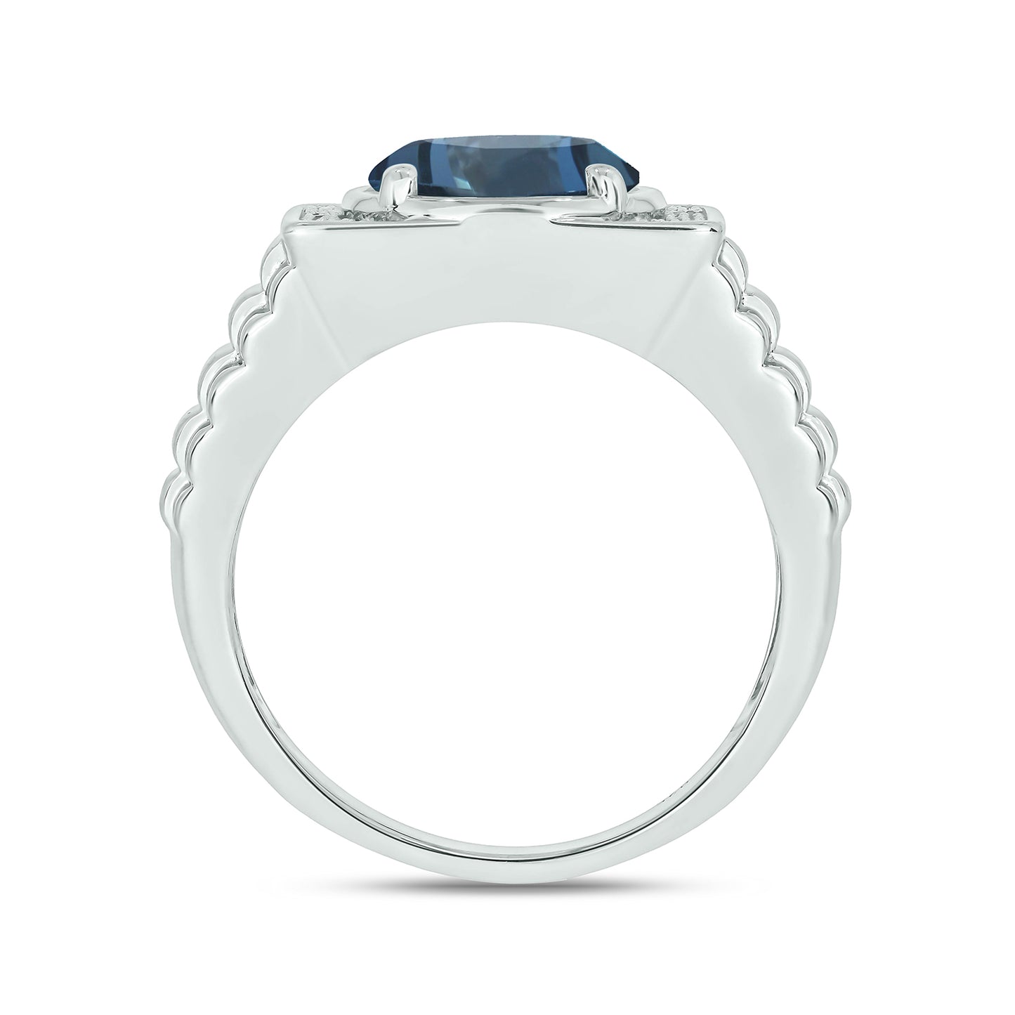 925 Sterling Silver Men's Ribbed Shank Round Natural Gemstone & Diamond Ring